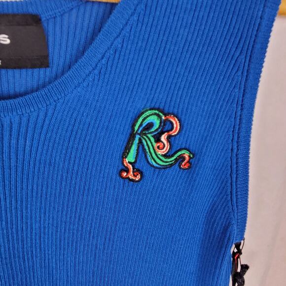 NWT Rochas Paris Blue Ribbed Logo Tank Top Size XL Designer Luxe Minimalist - Picture 4 of 13